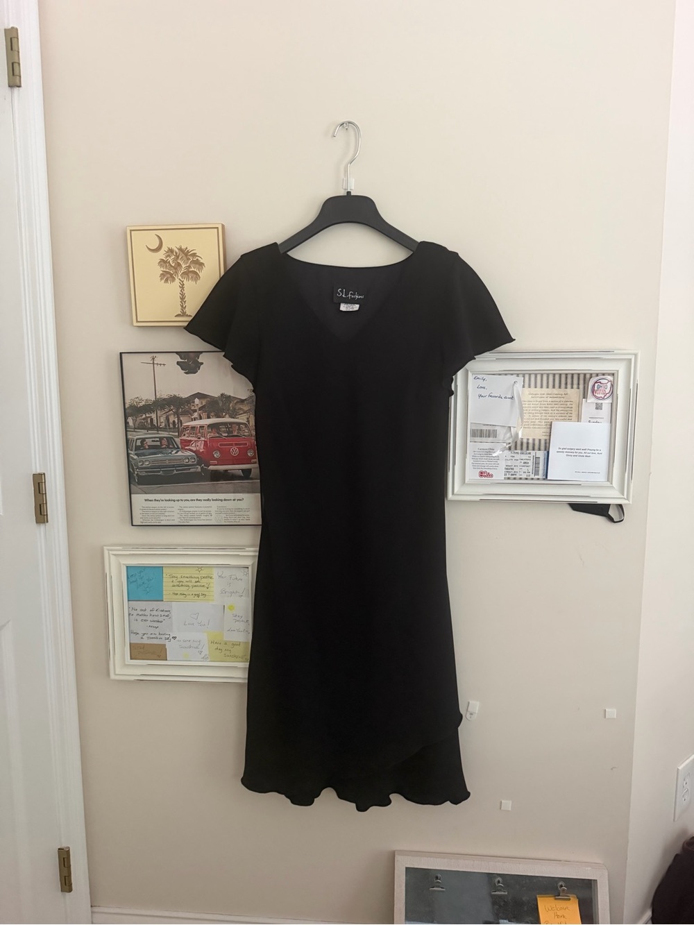 SL Fashions Black Asymmetrical Flutter Sleeve Dress